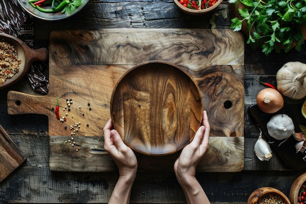 Chef preparing a dish on wooden table