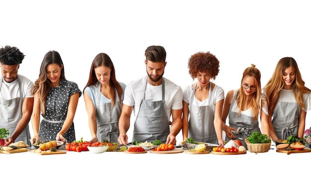 Smiling people in cooking class